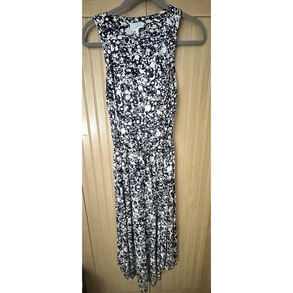 Soma Weekend Navy White Print Stretch Pocket Long Maxi Tank Sun Dress Sz Small - Picture 1 of 4